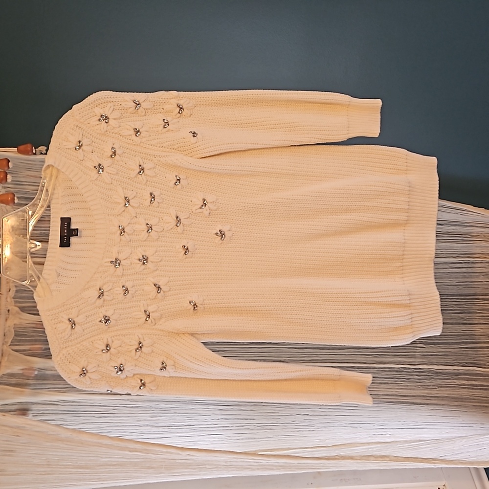 The Limited White Embellished Sweater